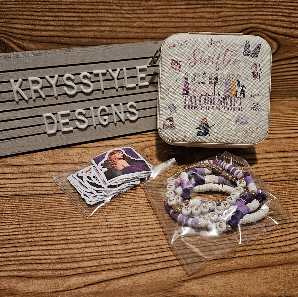 Taylor Swift Eras Tour Travel Jewlery Box Case w Bracelets and Stickers Swiftie